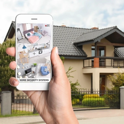 Utica vivint phone display of cctv live feed in front of a house